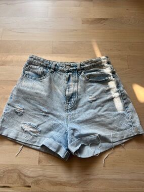 stradivarius Light Blue Distressed Denim Shorts